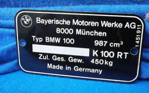 Typenschild K100RT Restposten (51141451911)